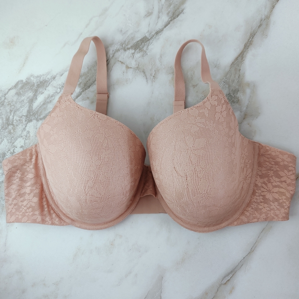 NWOT Old Navy Pink Peach Lace Overlay Lightly Lined Full Coverage Bra, 44C